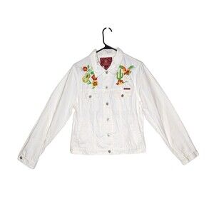 Lucky Brand Womens XL Rio Grande Embroidered Cactus White Denim Jacket